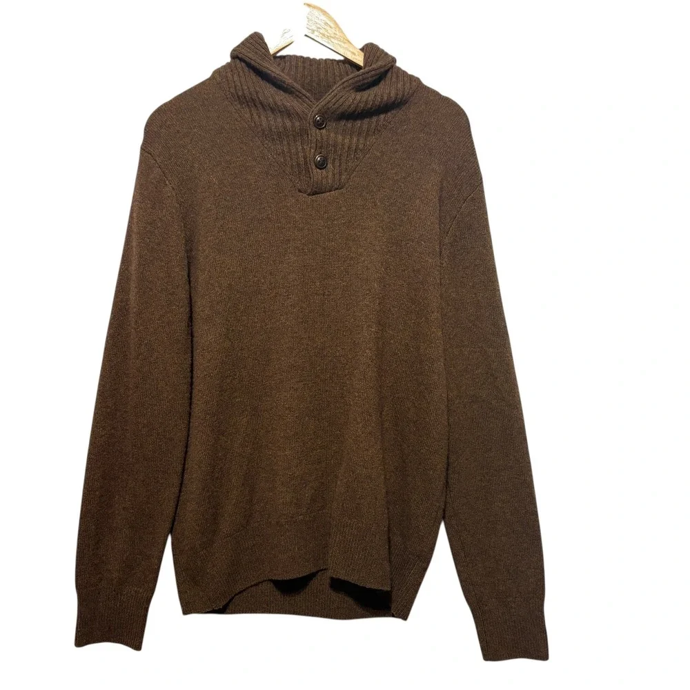 J Crew Men Merino Wool Blend Shawl Collar Sweater M Brown Chunky‎ Knit Classic